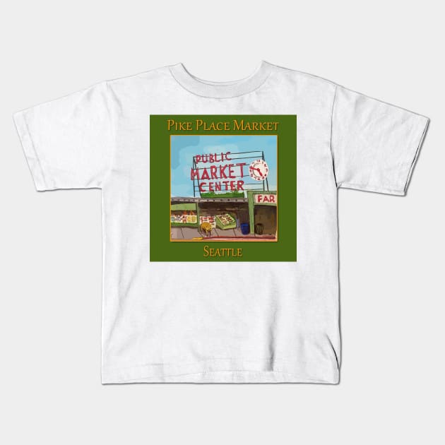 Pike Place Market Seattle Kids T-Shirt by WelshDesigns